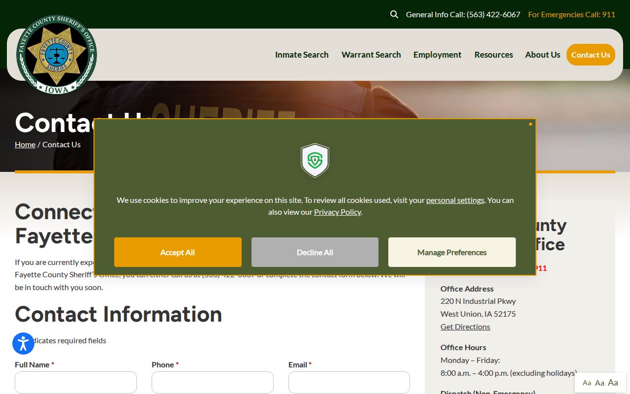 Fayette County sheriff contact route for warrant lookup confirmation