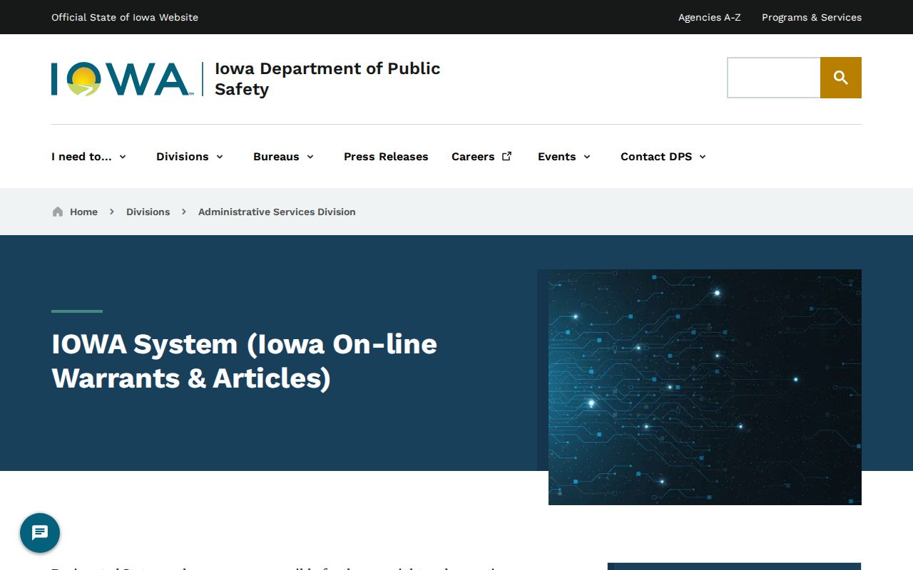 Restricted Iowa law enforcement warrant system