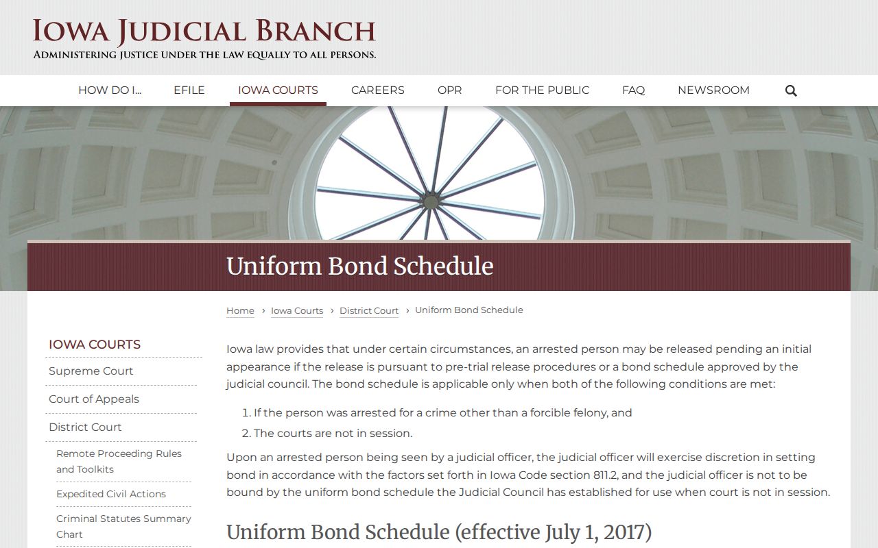Iowa Uniform Bond Schedule relevant to Fayette County arrest warrants