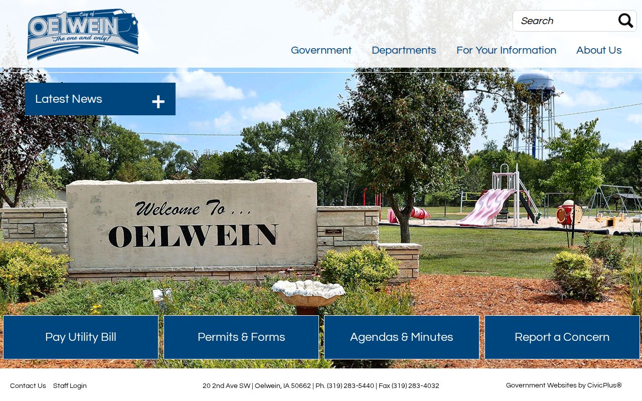 Oelwein city government page for local warrant record routing